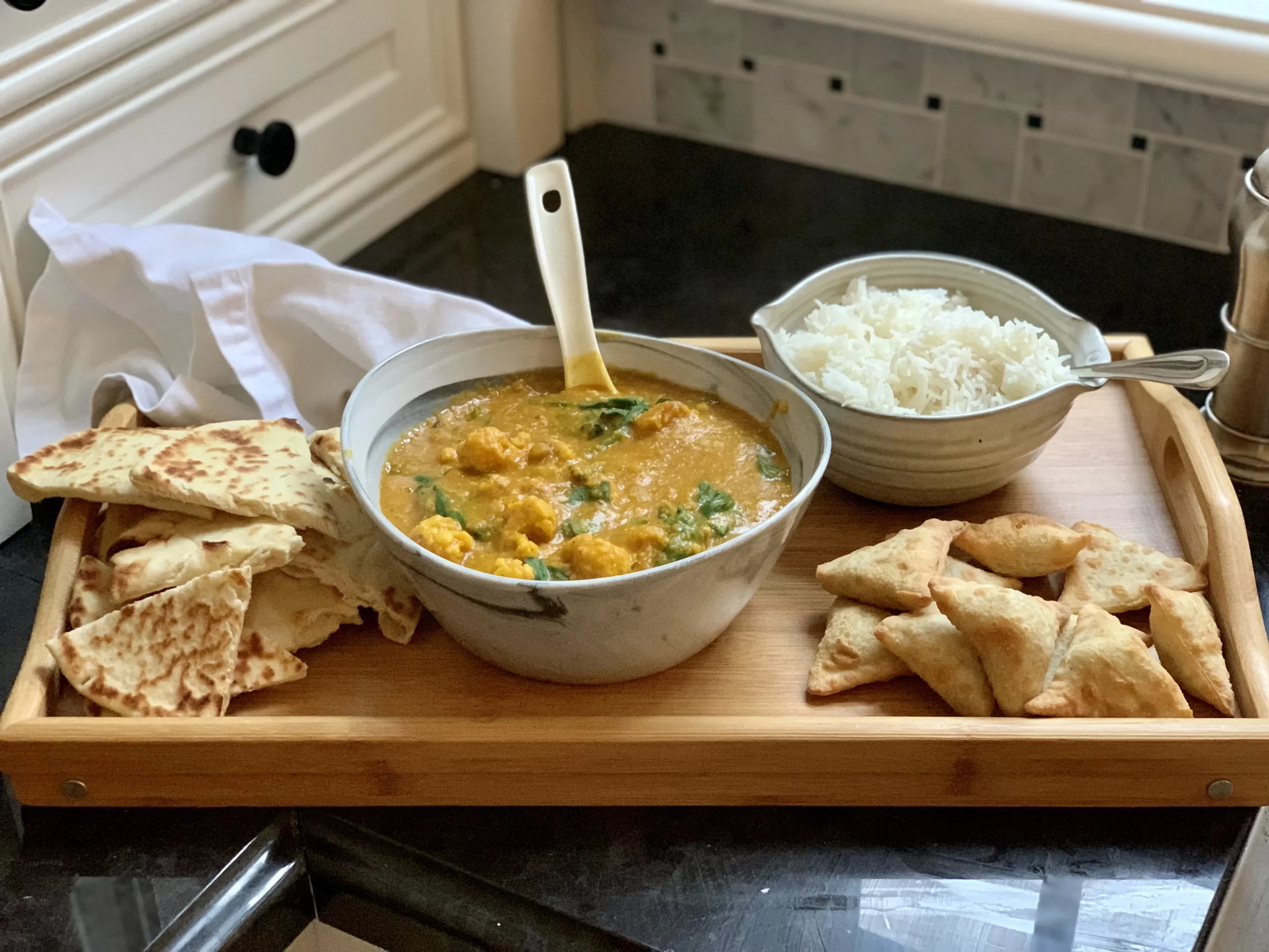 Red Lentil Curry with Spinach and Roast Cauliflower