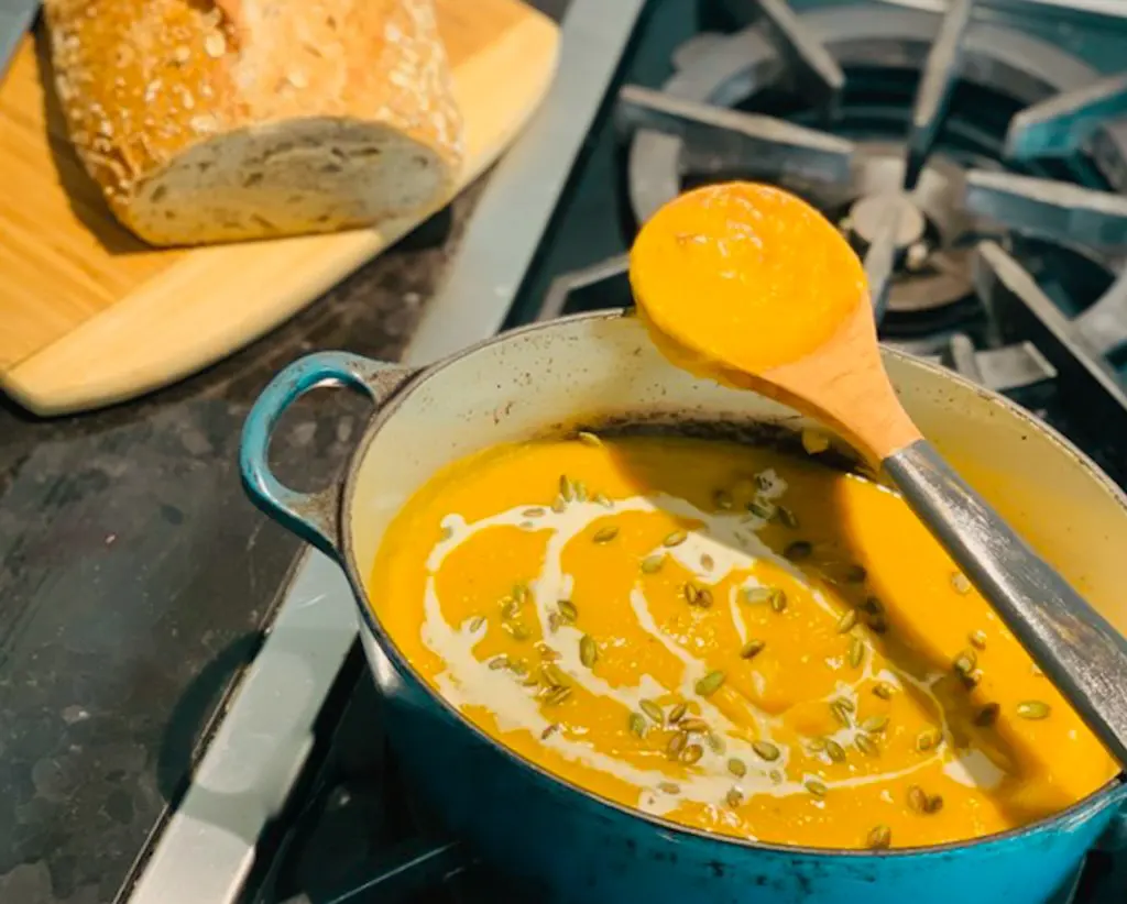 Roasted Butternut Squash Soup with Apple and Pears