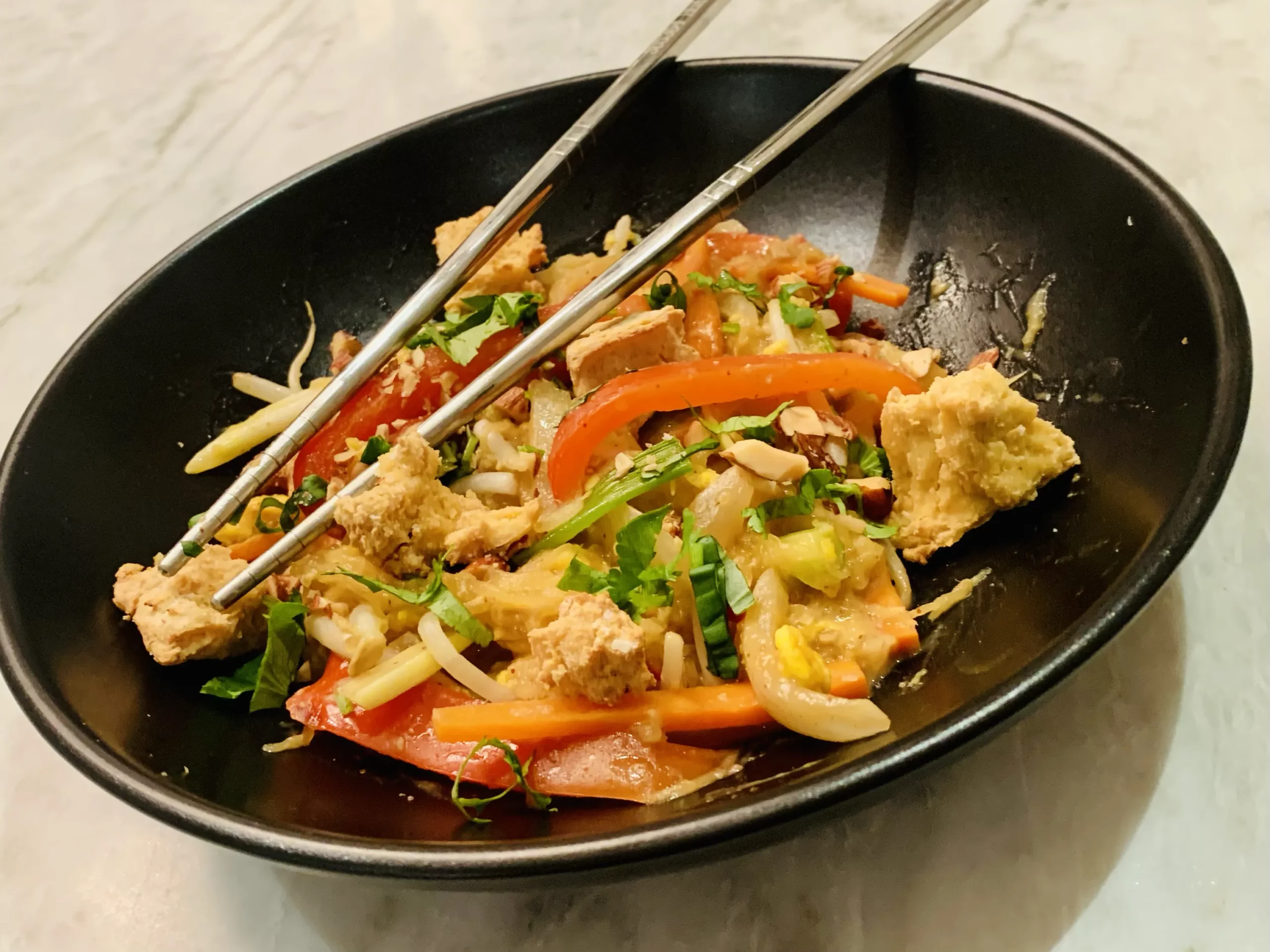 Spaghetti Squash Pad Thai with Crispy Tofu